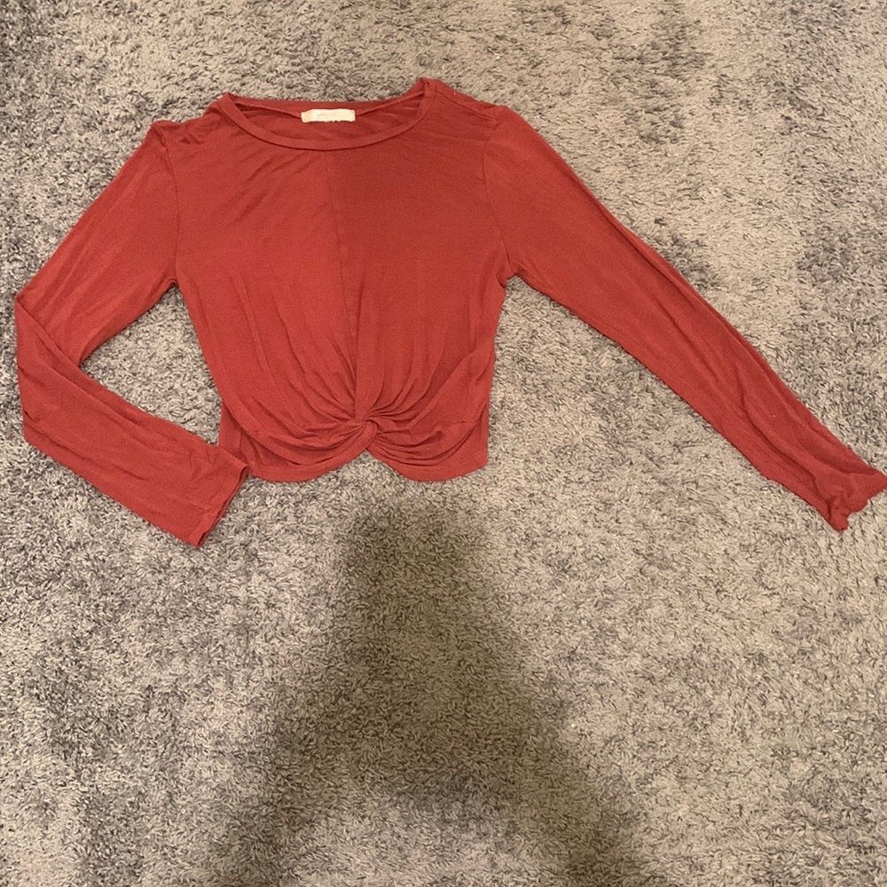 Rust Twist Front Cropped Long-Sleeve